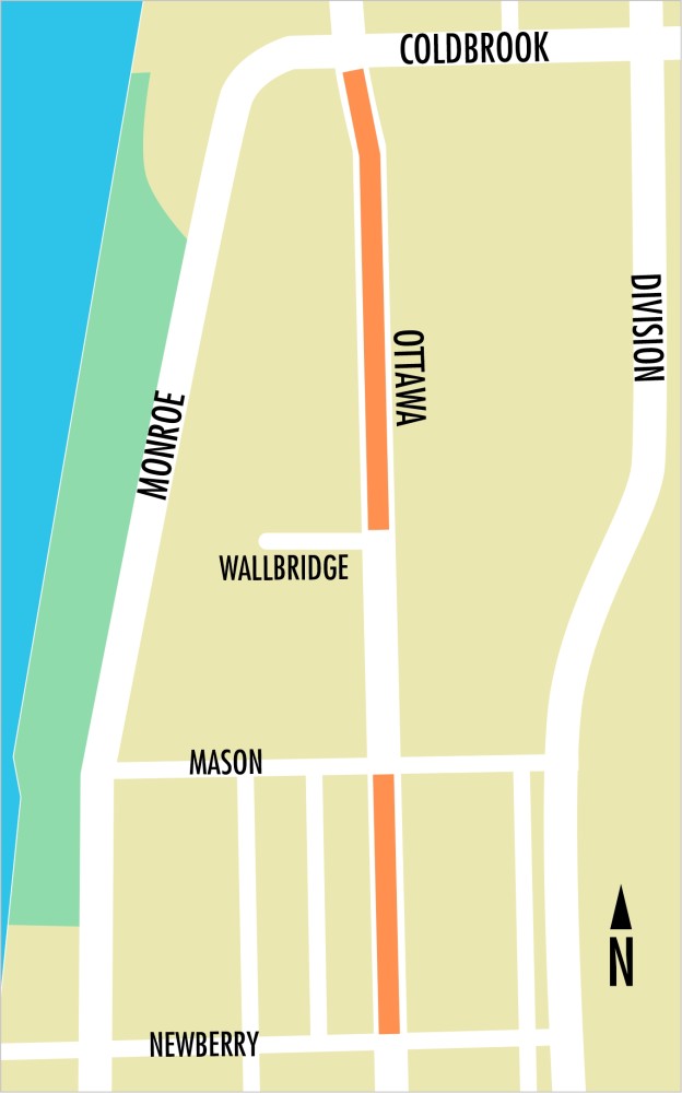Map of Ottawa Ave NW (Newberry to Mason and Walbridge to Coldbrook)