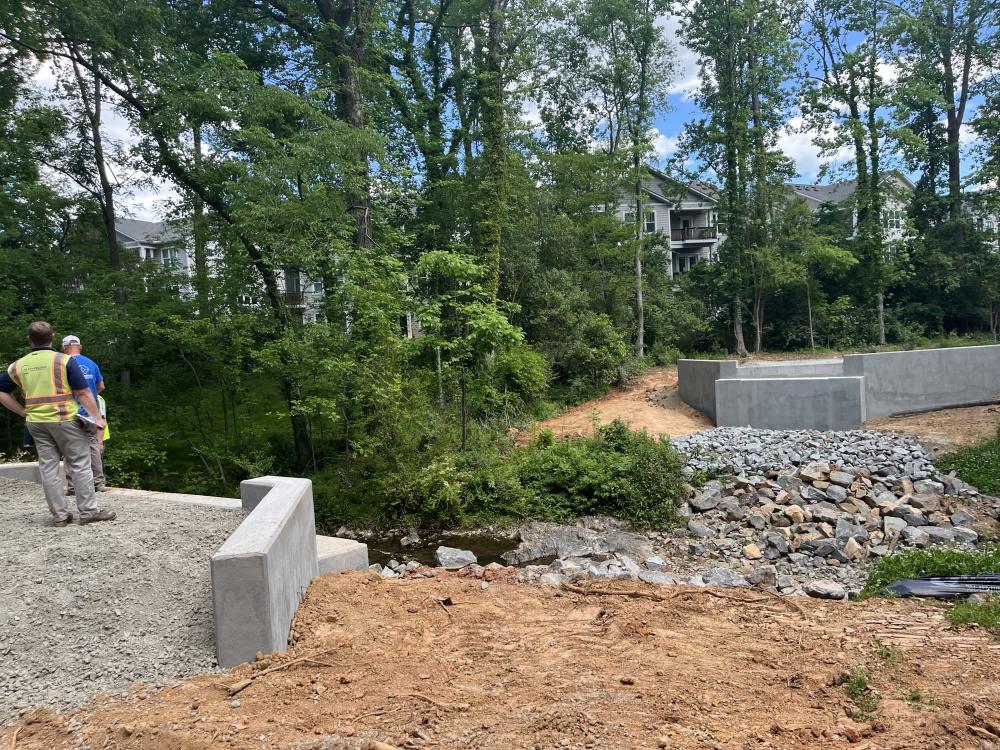 Image of bridge abutments at Little Hope Creek greenway.