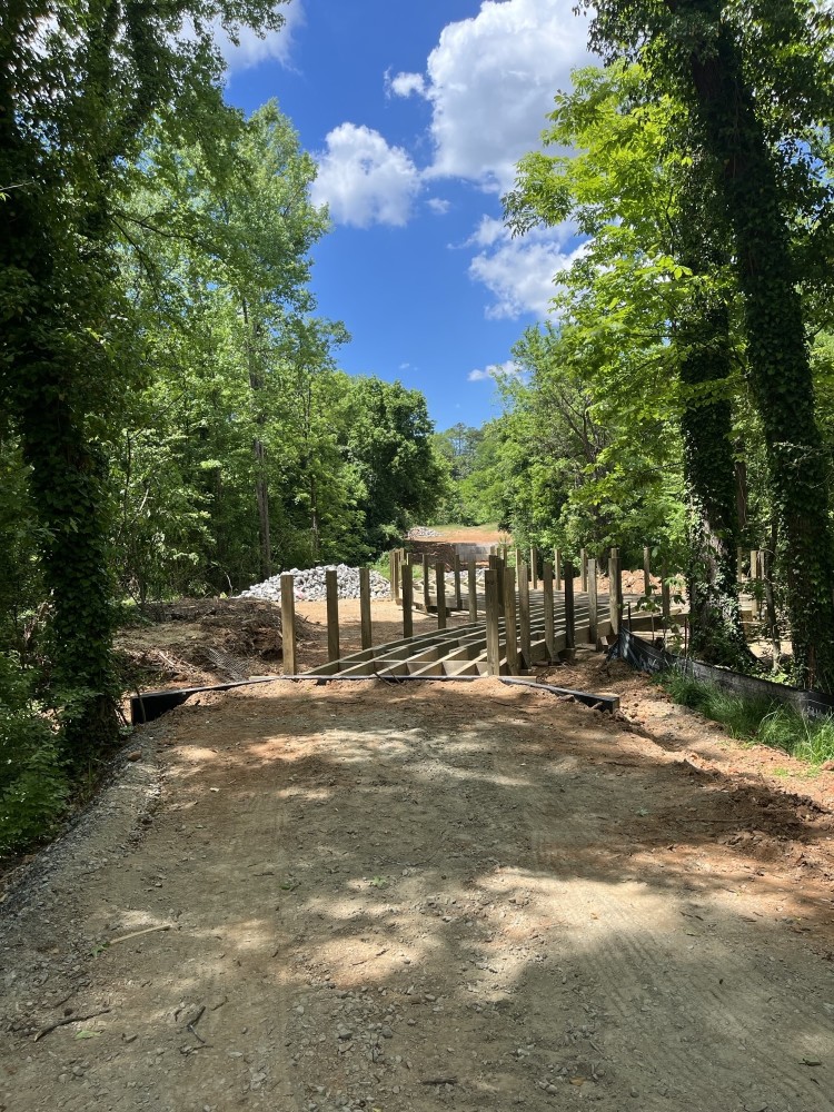 Image of boardwalk construction on Briar Creek Greenway behind Cranford Drive.